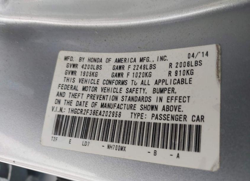 Photo 9 of 2014 Honda Accord LX (VIN 1HGCR2F38EA202958)