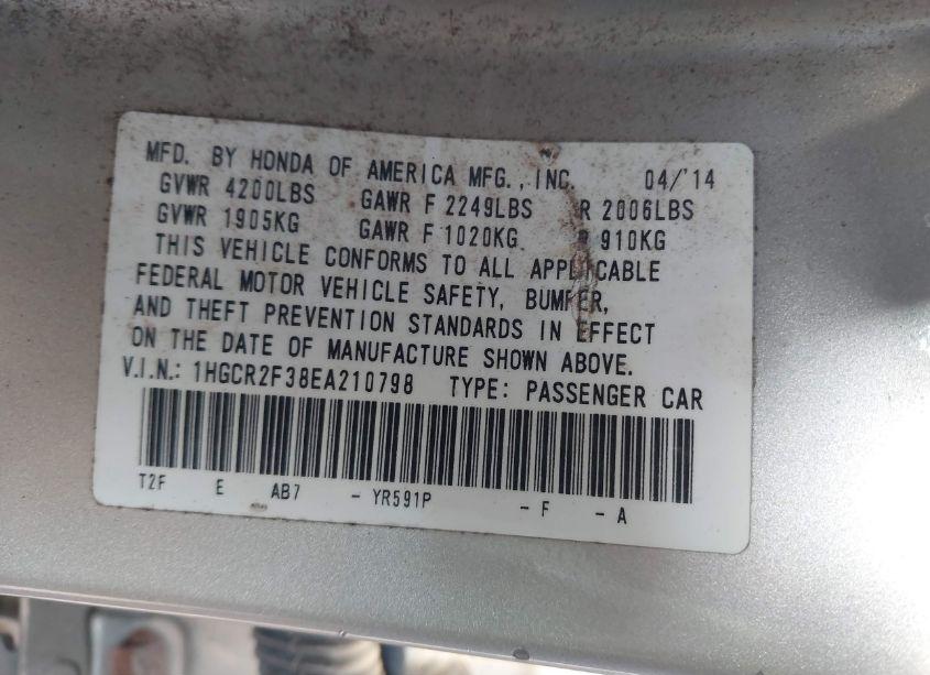 Photo 9 of 2014 Honda Accord LX (VIN 1HGCR2F38EA210798)