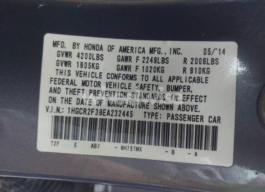 Photo 9 of 2014 Honda Accord LX (VIN 1HGCR2F38EA232445)