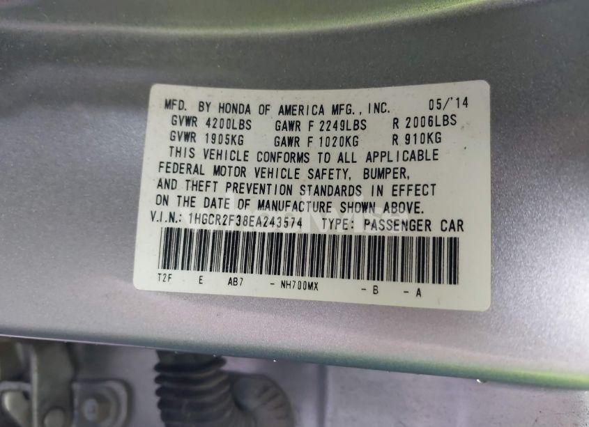 Photo 9 of 2014 Honda Accord LX (VIN 1HGCR2F38EA243574)