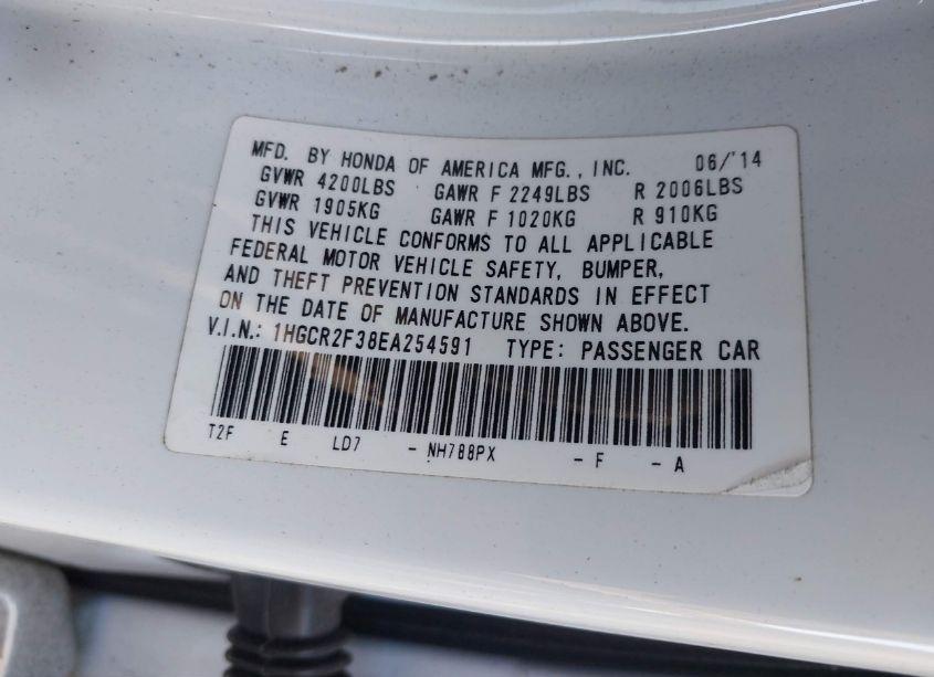 Photo 9 of 2014 Honda Accord LX (VIN 1HGCR2F38EA254591)