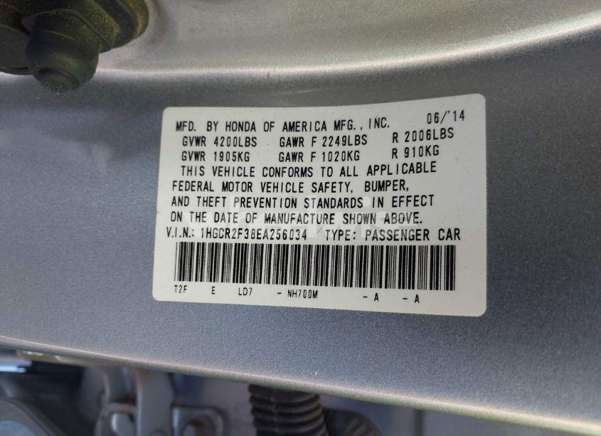 Photo 9 of 2014 Honda Accord LX (VIN 1HGCR2F38EA256034)