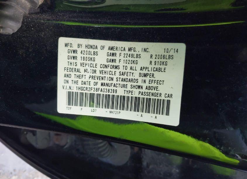 Photo 9 of 2015 Honda Accord LX (VIN 1HGCR2F38FA038399)