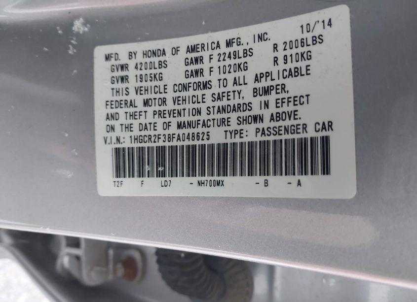 Photo 9 of 2015 Honda Accord LX (VIN 1HGCR2F38FA048625)