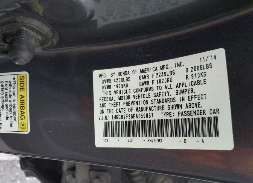 Photo 9 of 2015 Honda Accord LX (VIN 1HGCR2F38FA059687)