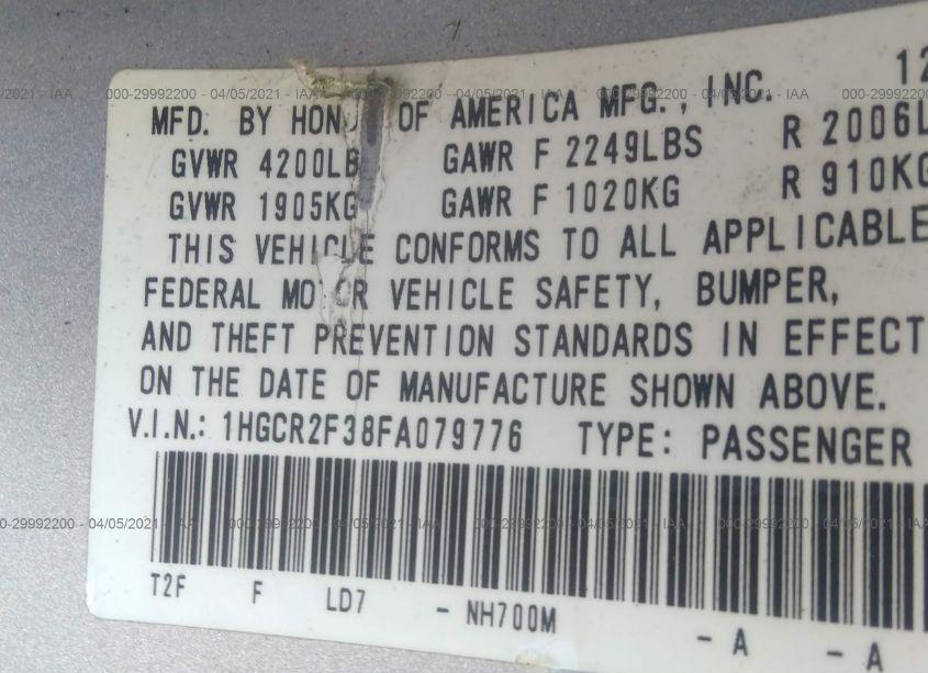 Photo 9 of 2015 Honda Accord LX (VIN 1HGCR2F38FA079776)