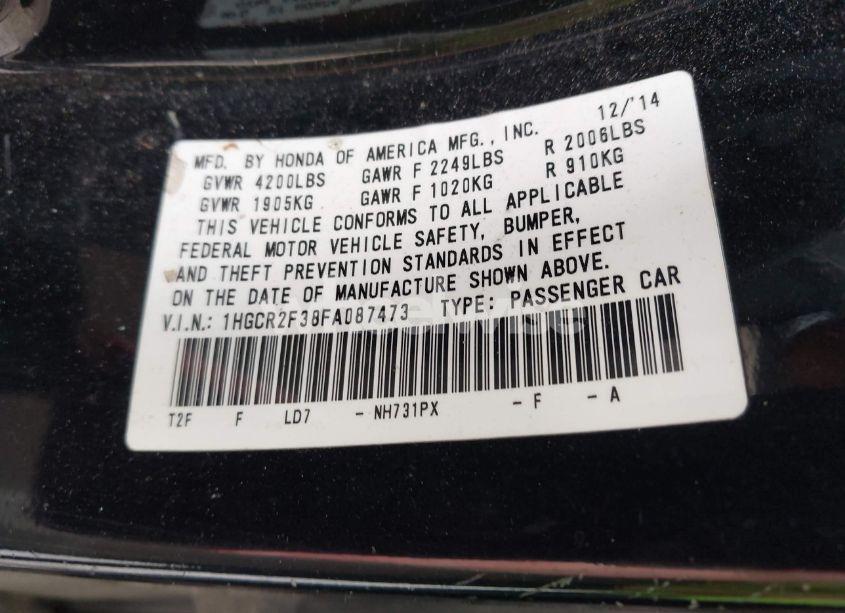 Photo 9 of 2015 Honda Accord LX (VIN 1HGCR2F38FA087473)