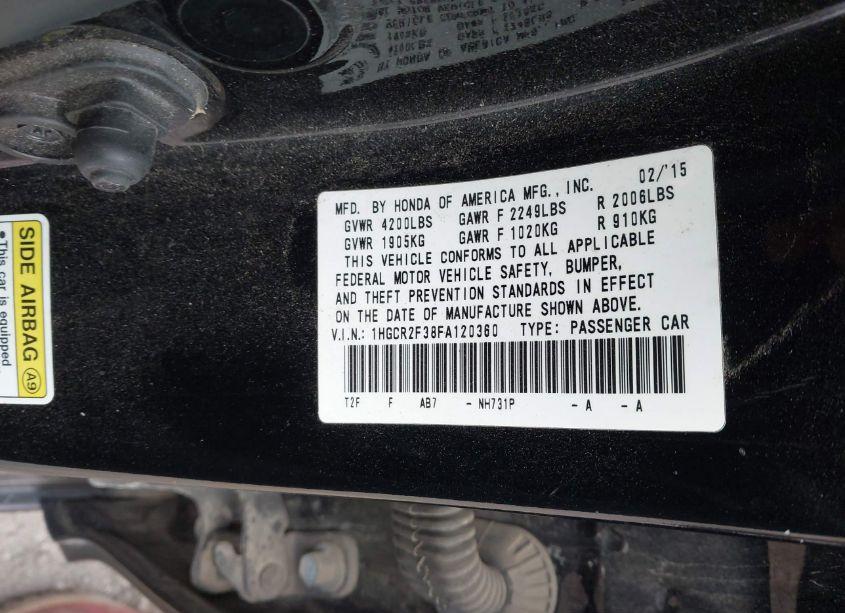 Photo 9 of 2015 Honda Accord LX (VIN 1HGCR2F38FA120360)