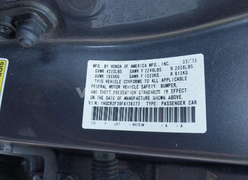 Photo 9 of 2015 Honda Accord LX (VIN 1HGCR2F38FA136073)