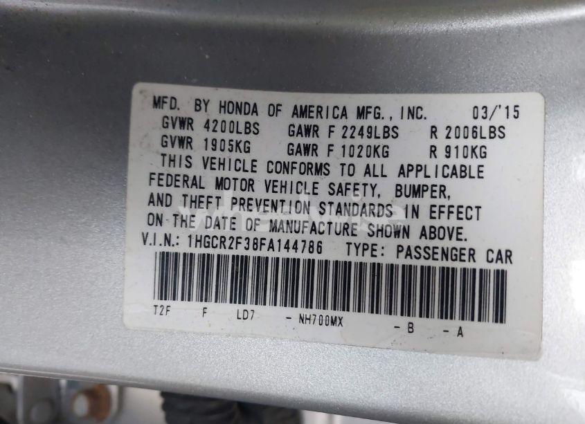 Photo 9 of 2015 Honda Accord LX (VIN 1HGCR2F38FA144786)