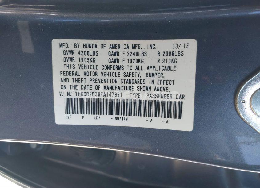 Photo 9 of 2015 Honda Accord LX (VIN 1HGCR2F38FA147851)