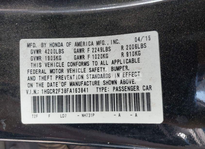 Photo 9 of 2015 Honda Accord LX (VIN 1HGCR2F38FA163841)