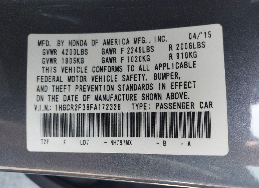 Photo 9 of 2015 Honda Accord LX (VIN 1HGCR2F38FA172328)