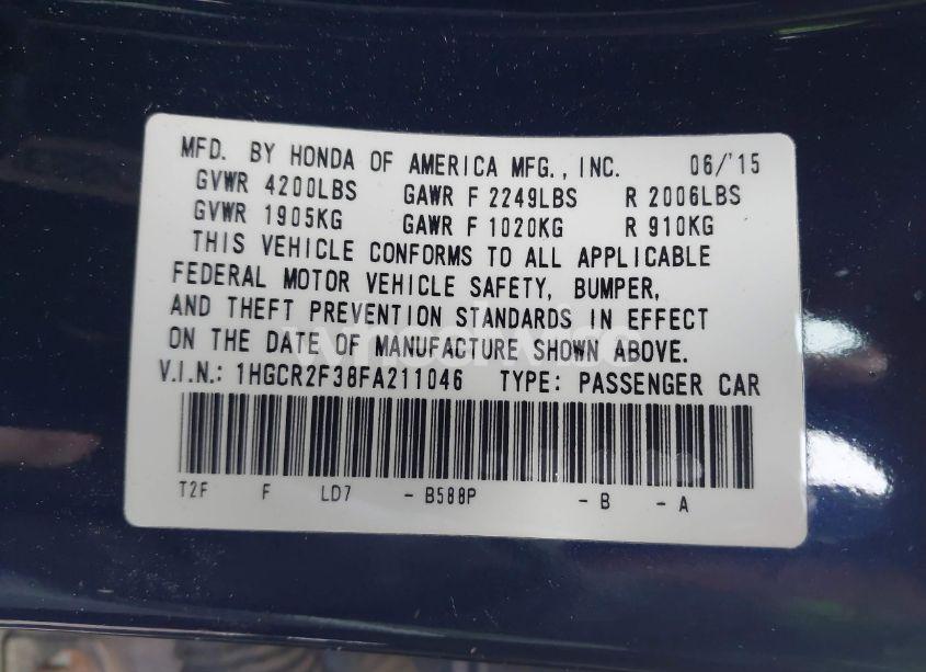 Photo 9 of 2015 Honda Accord LX (VIN 1HGCR2F38FA211046)