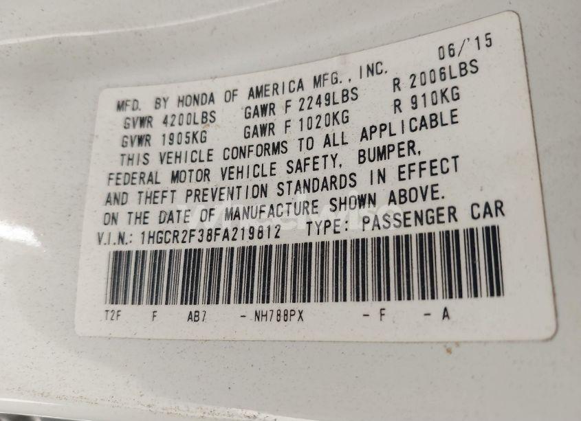 Photo 9 of 2015 Honda Accord LX (VIN 1HGCR2F38FA219812)