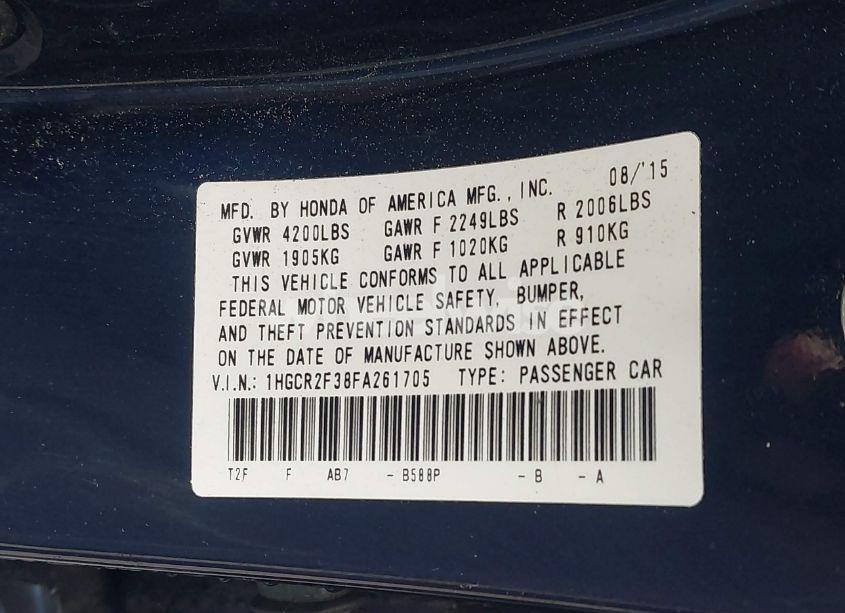 Photo 9 of 2015 Honda Accord LX (VIN 1HGCR2F38FA261705)