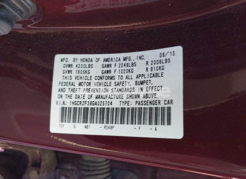 Photo 9 of 2016 Honda Accord LX (VIN 1HGCR2F38GA025704)