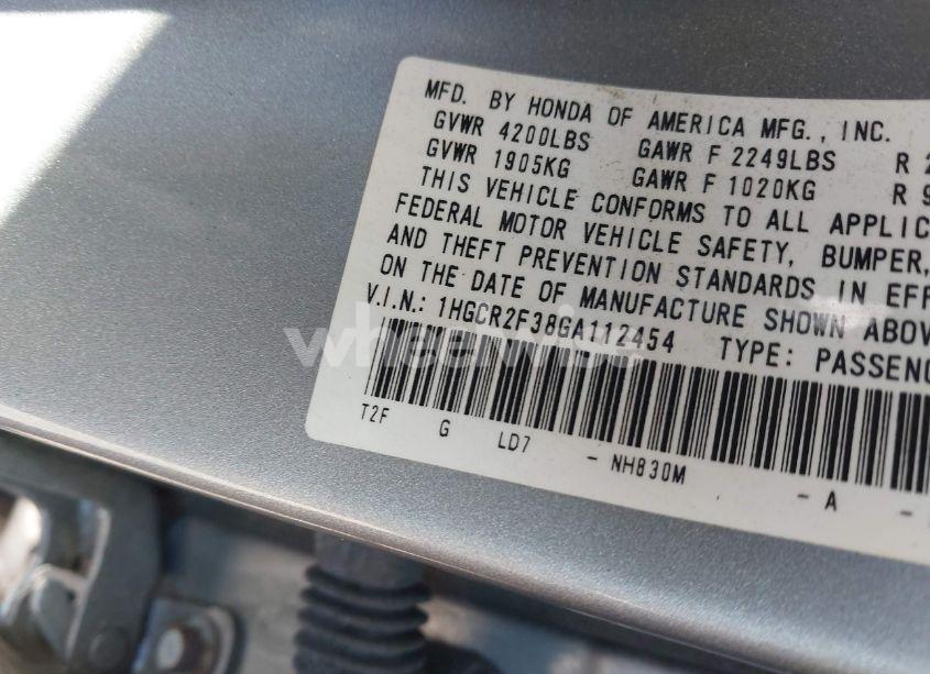 Photo 9 of 2016 Honda Accord LX (VIN 1HGCR2F38GA112454)