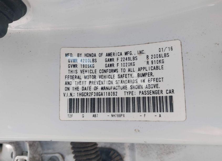 Photo 9 of 2016 Honda Accord LX (VIN 1HGCR2F38GA118092)