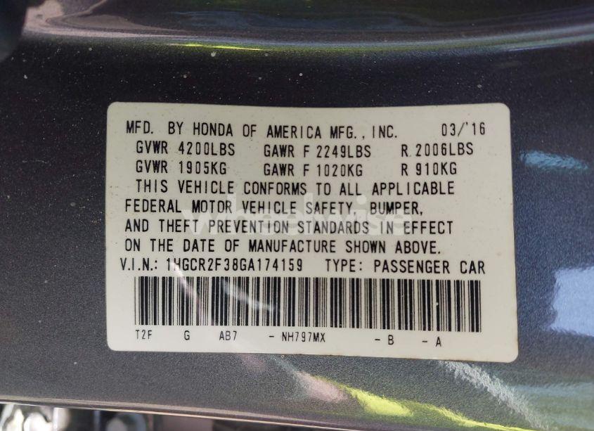 Photo 9 of 2016 Honda Accord LX (VIN 1HGCR2F38GA174159)