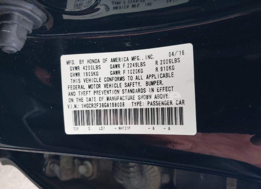 Photo 9 of 2016 Honda Accord LX (VIN 1HGCR2F38GA198008)