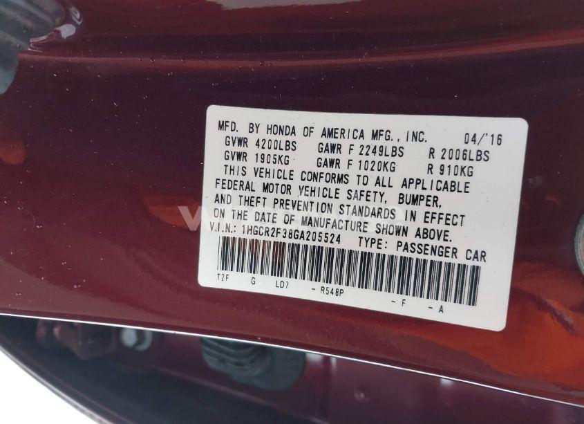 Photo 9 of 2016 Honda Accord LX (VIN 1HGCR2F38GA205524)