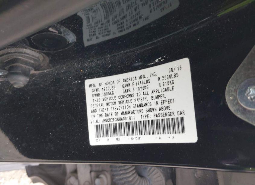 Photo 9 of 2017 Honda Accord LX (VIN 1HGCR2F38HA001811)