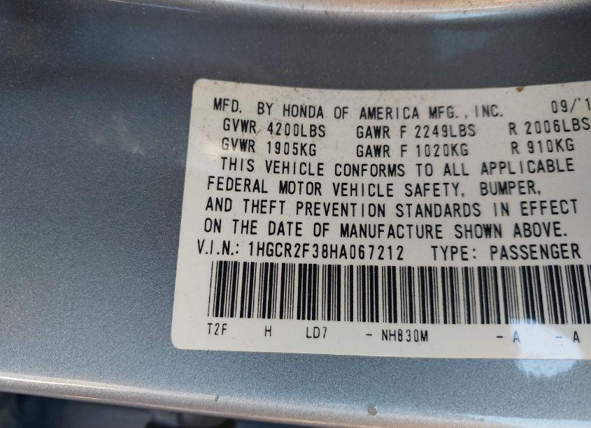 Photo 9 of 2017 Honda Accord LX (VIN 1HGCR2F38HA067212)