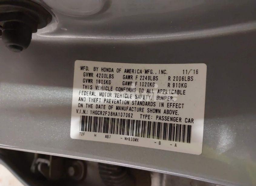 Photo 9 of 2017 Honda Accord LX (VIN 1HGCR2F38HA107062)