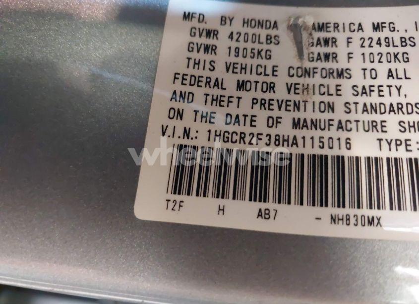 Photo 9 of 2017 Honda Accord LX (VIN 1HGCR2F38HA115016)