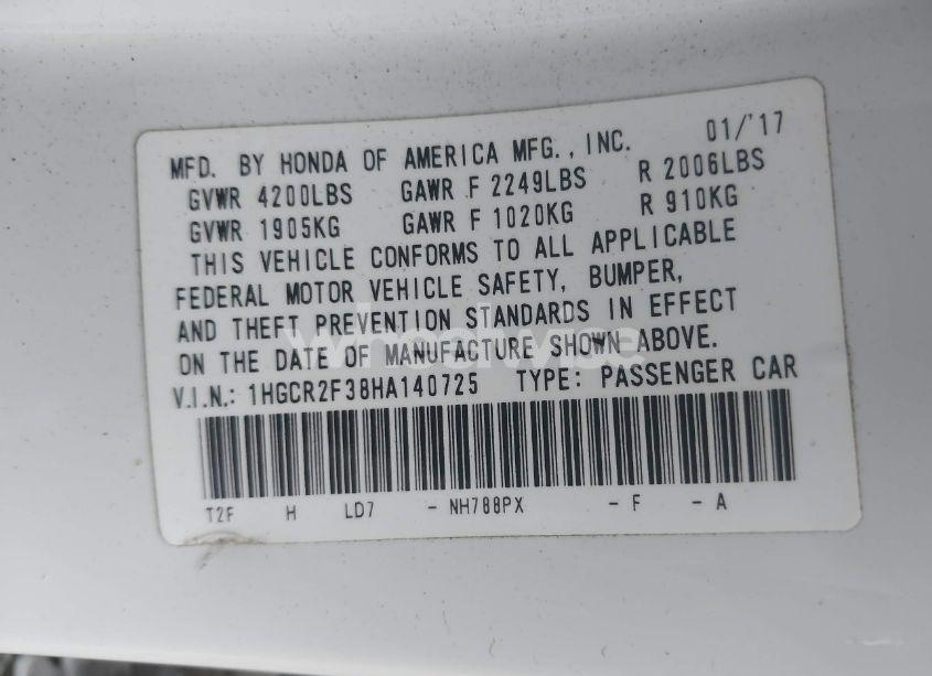 Photo 9 of 2017 Honda Accord LX (VIN 1HGCR2F38HA140725)