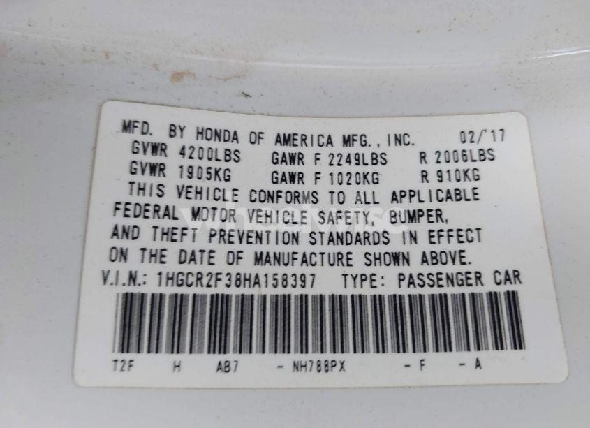 Photo 9 of 2017 Honda Accord LX (VIN 1HGCR2F38HA158397)