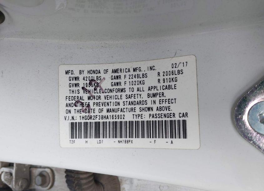 Photo 9 of 2017 Honda Accord LX (VIN 1HGCR2F38HA165902)