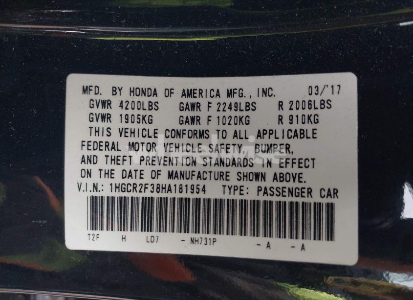 Photo 9 of 2017 Honda Accord LX (VIN 1HGCR2F38HA181954)