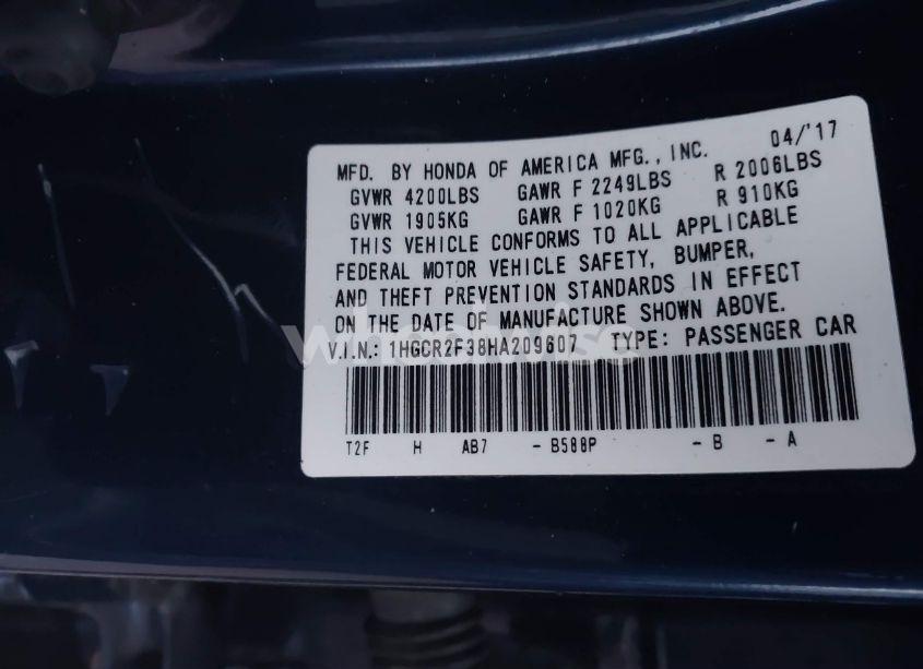 Photo 9 of 2017 Honda Accord LX (VIN 1HGCR2F38HA209607)