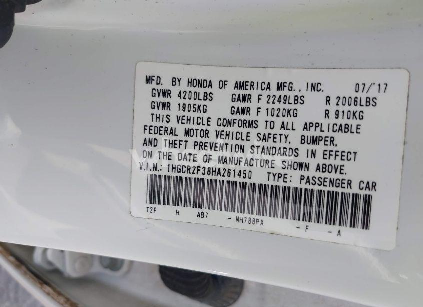 Photo 9 of 2017 Honda Accord LX (VIN 1HGCR2F38HA261450)