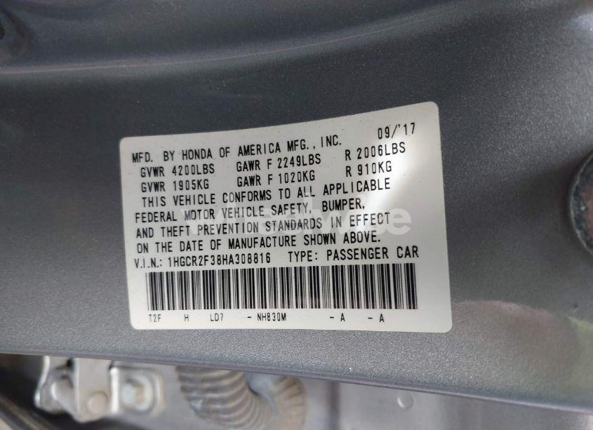 Photo 9 of 2017 Honda Accord LX (VIN 1HGCR2F38HA308816)