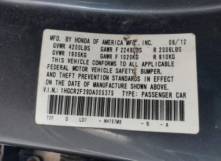 Photo 9 of 2013 Honda Accord LX (VIN 1HGCR2F39DA005375)