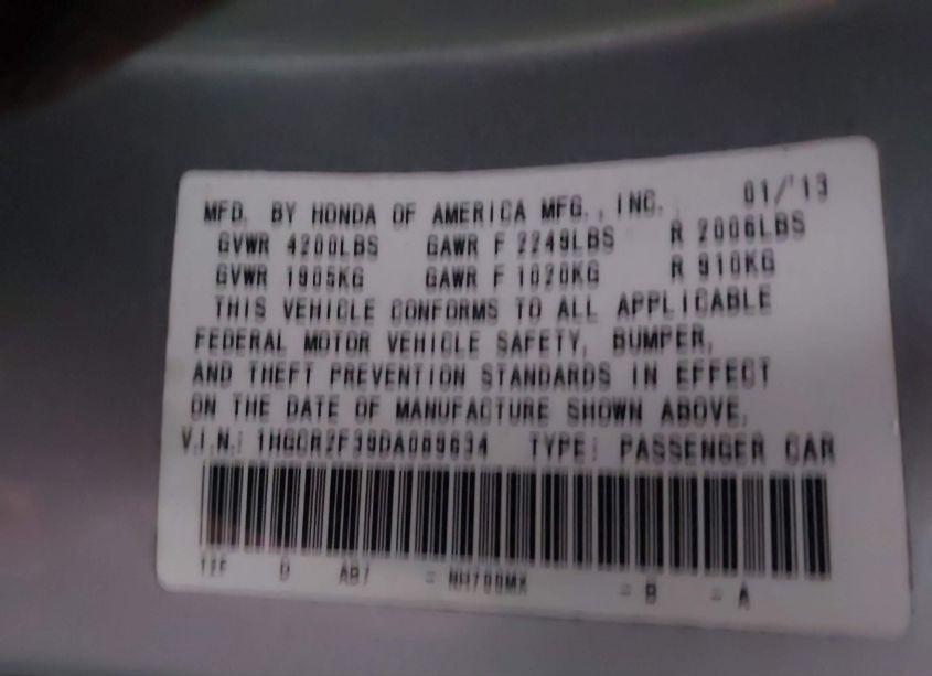 Photo 9 of 2013 Honda Accord LX (VIN 1HGCR2F39DA089634)