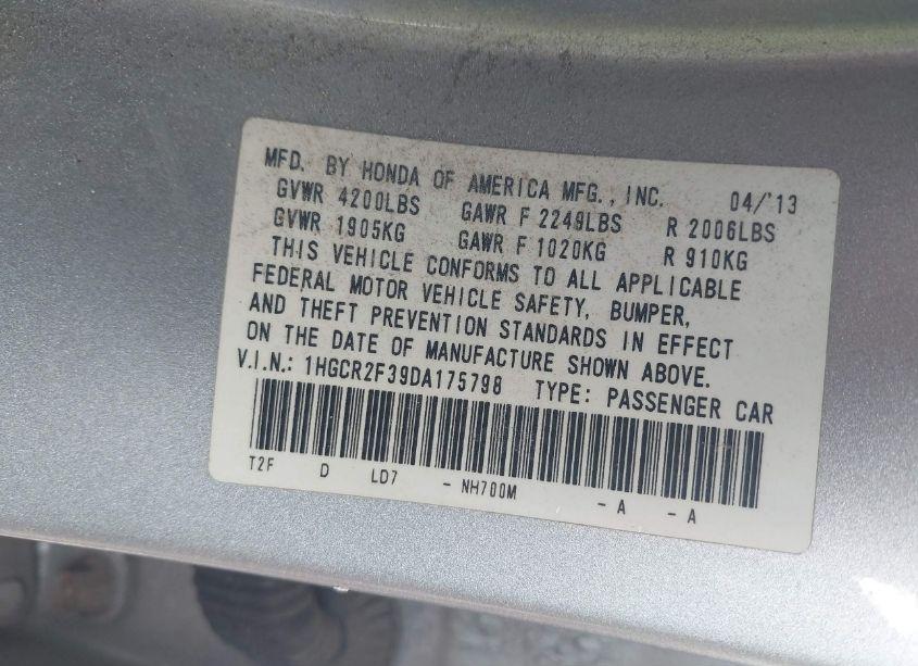 Photo 9 of 2013 Honda Accord LX (VIN 1HGCR2F39DA175798)