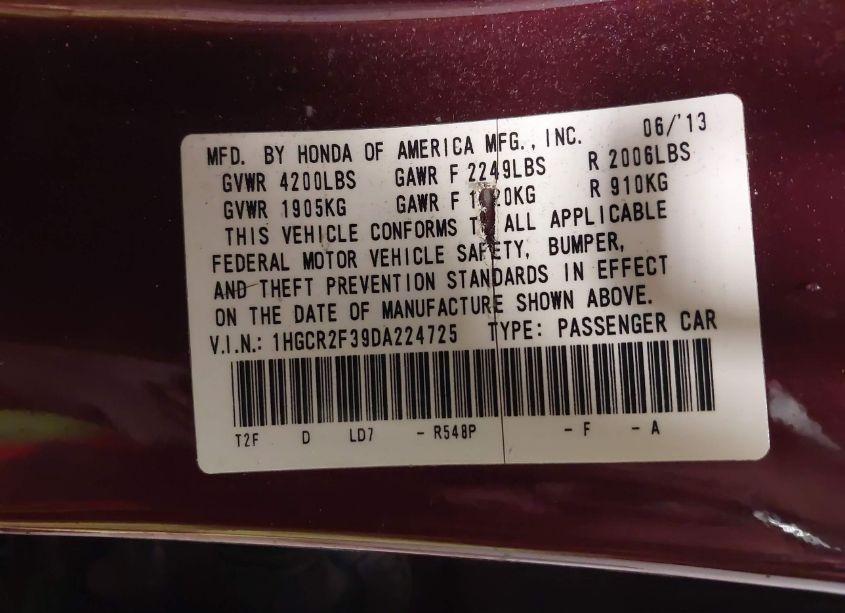 Photo 9 of 2013 Honda Accord LX (VIN 1HGCR2F39DA224725)