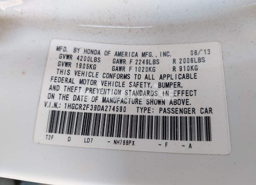 Photo 9 of 2013 Honda Accord LX (VIN 1HGCR2F39DA274590)