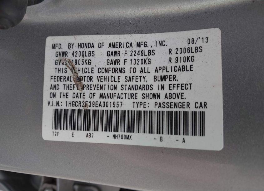 Photo 9 of 2014 Honda Accord LX (VIN 1HGCR2F39EA001957)