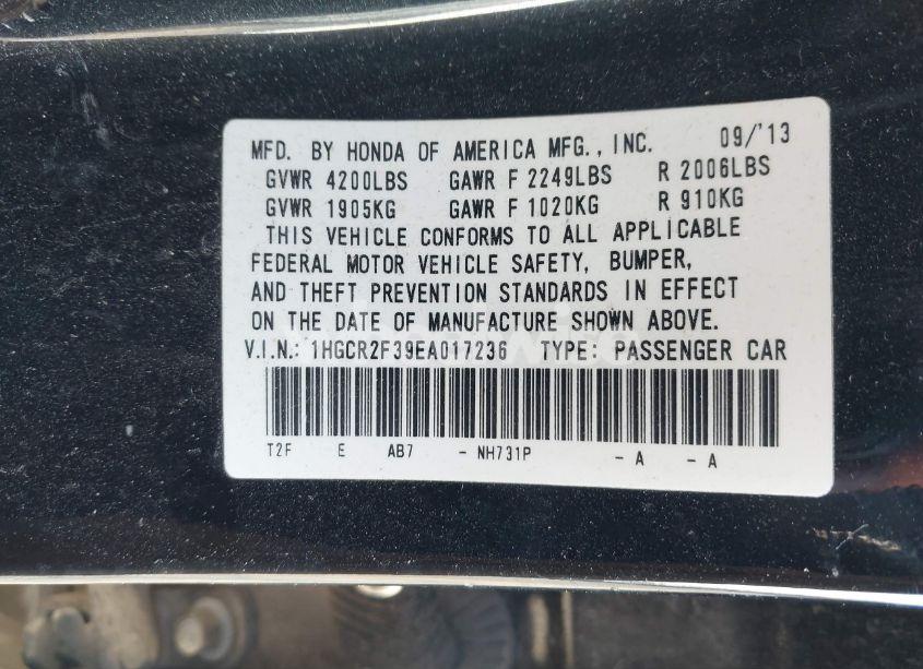 Photo 9 of 2014 Honda Accord LX (VIN 1HGCR2F39EA017236)