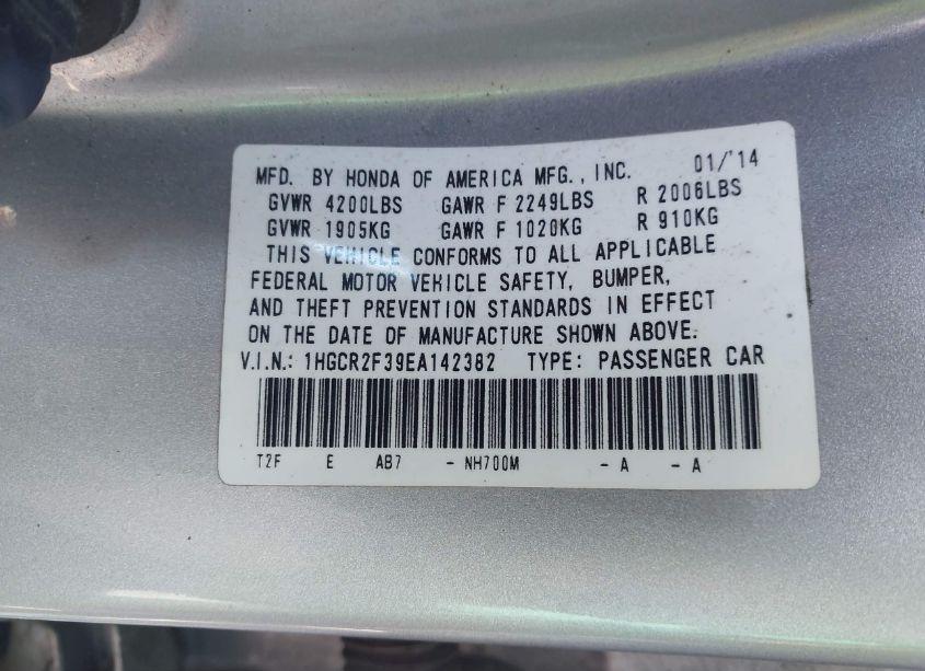 Photo 9 of 2014 Honda Accord LX (VIN 1HGCR2F39EA142382)