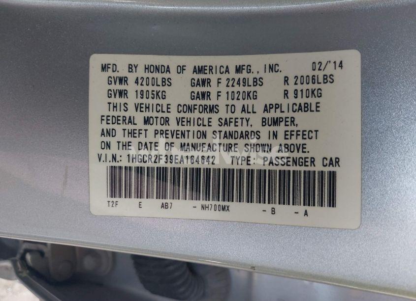 Photo 9 of 2014 Honda Accord LX (VIN 1HGCR2F39EA164642)