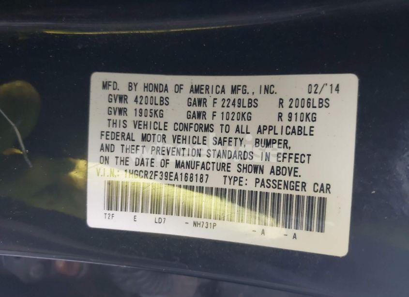 Photo 9 of 2014 Honda Accord LX (VIN 1HGCR2F39EA168187)