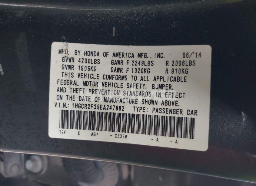 Photo 9 of 2014 Honda Accord LX (VIN 1HGCR2F39EA247892)