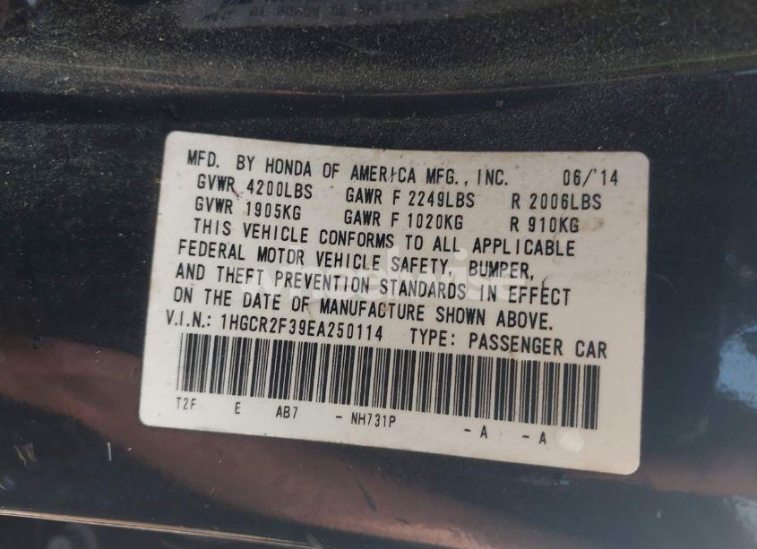 Photo 9 of 2014 Honda Accord LX (VIN 1HGCR2F39EA250114)