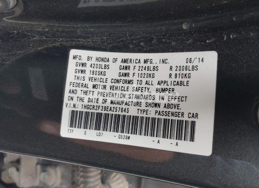 Photo 9 of 2014 Honda Accord LX (VIN 1HGCR2F39EA257645)